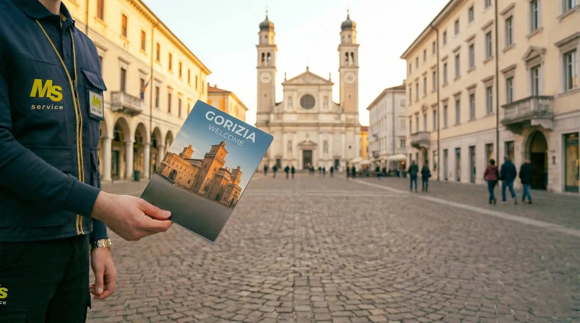 Operatore MS Service distribuisce volantini a Gorizia con geolocalizzazione GPS certificata